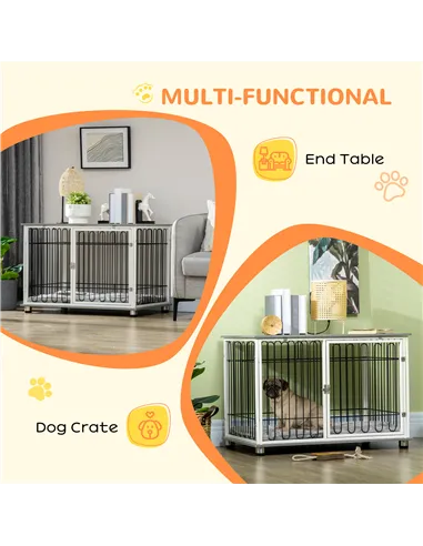PawHut Indoor Dog Crate Furniture, Side End Table, with Soft Washable Cushion, Lockable Doors, for Small and Medium Dogs