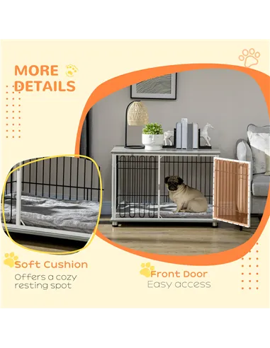 PawHut Indoor Dog Crate Furniture, Side End Table, with Soft Washable Cushion, Lockable Doors, for Small and Medium Dogs