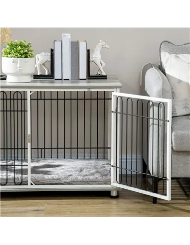 PawHut Indoor Dog Crate Furniture, Side End Table, with Soft Washable Cushion, Lockable Doors, for Small and Medium Dogs