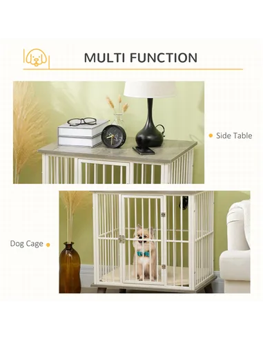 PawHut Dog Crate Furniture, Indoor Pet Kennel Cage, Top End Table w/ Soft Cushion, Lockable Door, for Small Dogs, 64.5 x 48 x 70