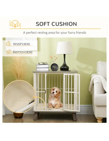 PawHut Dog Crate Furniture, Indoor Pet Kennel Cage, Top End Table w/ Soft Cushion, Lockable Door, for Small Dogs, 64.5 x 48 x 70