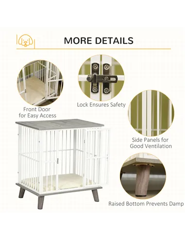 PawHut Dog Crate Furniture, Indoor Pet Kennel Cage, Top End Table w/ Soft Cushion, Lockable Door, for Small Dogs, 64.5 x 48 x 70