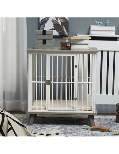 PawHut Dog Crate Furniture, Indoor Pet Kennel Cage, Top End Table w/ Soft Cushion, Lockable Door, for Small Dogs, 64.5 x 48 x 70