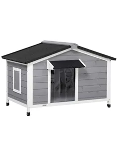 PawHut Wooden Dog Kennel for Outside, for Medium Dogs, 72H x 109L x 79Wcm, Grey