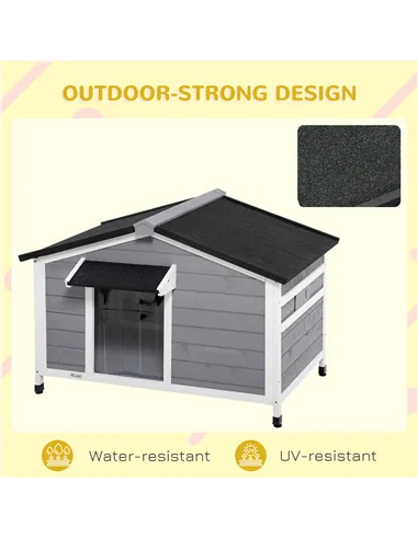PawHut Wooden Dog Kennel for Outside, for Medium Dogs, 72H x 109L x 79Wcm, Grey
