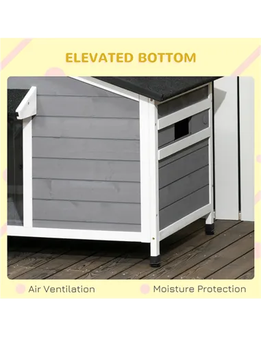 PawHut Wooden Dog Kennel for Outside, for Medium Dogs, 72H x 109L x 79Wcm, Grey