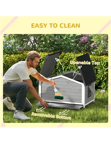 PawHut Wooden Dog Kennel for Outside, for Medium Dogs, 65H x 97L x 72Wcm, Grey