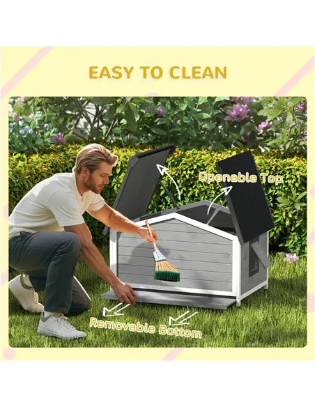 PawHut Wooden Dog Kennel for Outside, for Medium Dogs, 65H x 97L x 72Wcm, Grey