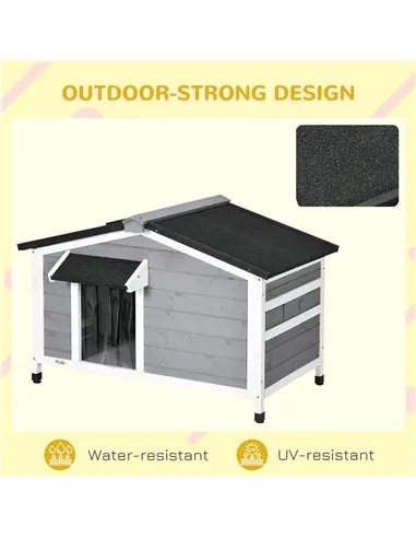 PawHut Wooden Dog Kennel for Outside, for Medium Dogs, 65H x 97L x 72Wcm, Grey