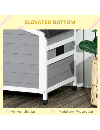 PawHut Wooden Dog Kennel for Outside, for Medium Dogs, 65H x 97L x 72Wcm, Grey