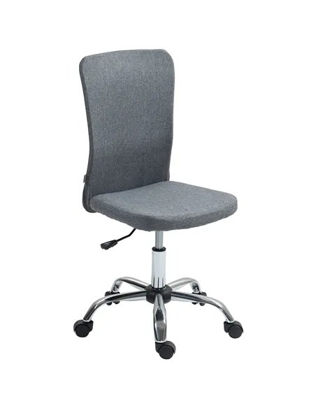 HOMCOM Armless Computer Desk Chair, Fabric Swivel Office Chair, Makeup Vanity Chair with Height Adjustable, Wheels, for Home Stu