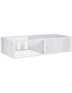 PawHut 7 Panels Playpen with 3 Doors for Baby Dogs, Two-Room Design Puppy Whelping Box - White