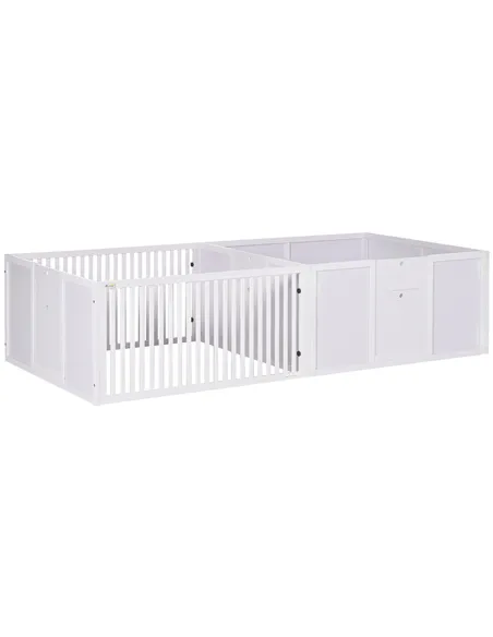 PawHut 7 Panels Playpen with 3 Doors for Baby Dogs, Two-Room Design Puppy Whelping Box - White