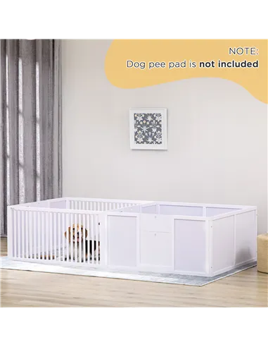 PawHut 7 Panels Playpen with 3 Doors for Baby Dogs, Two-Room Design Puppy Whelping Box - White