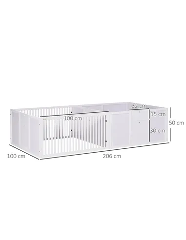 PawHut 7 Panels Playpen with 3 Doors for Baby Dogs, Two-Room Design Puppy Whelping Box - White