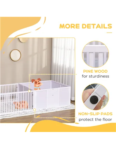 PawHut 7 Panels Playpen with 3 Doors for Baby Dogs, Two-Room Design Puppy Whelping Box - White