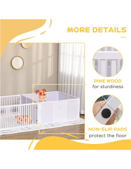 PawHut 7 Panels Playpen with 3 Doors for Baby Dogs, Two-Room Design Puppy Whelping Box - White