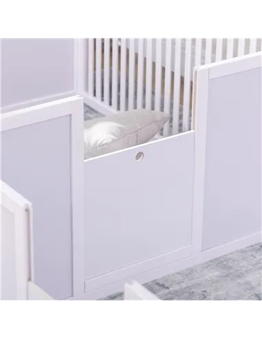 PawHut 7 Panels Playpen with 3 Doors for Baby Dogs, Two-Room Design Puppy Whelping Box - White