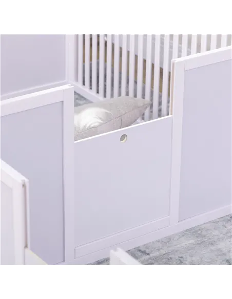 PawHut 7 Panels Playpen with 3 Doors for Baby Dogs, Two-Room Design Puppy Whelping Box - White
