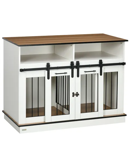 PawHut Dog Crate Furniture for Small and Large Dogs, with Movable Divider - White
