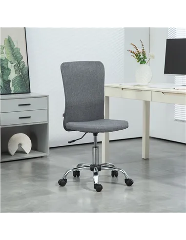 HOMCOM Armless Computer Desk Chair, Fabric Swivel Office Chair, Makeup Vanity Chair with Height Adjustable, Wheels, for Home Stu