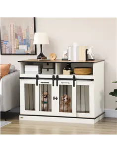 PawHut Dog Crate Furniture for Small and Large Dogs, with Movable Divider - White 2