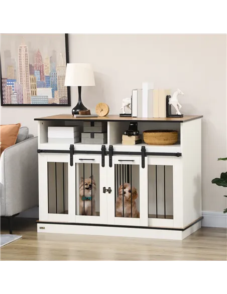 PawHut Dog Crate Furniture for Small and Large Dogs, with Movable Divider - White