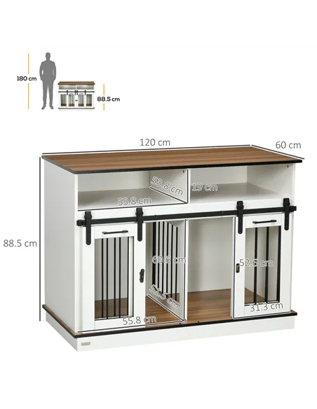 PawHut Dog Crate Furniture for Small and Large Dogs, with Movable Divider - White