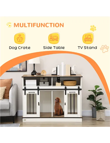 PawHut Dog Crate Furniture for Small and Large Dogs, with Movable Divider - White