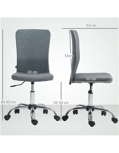HOMCOM Armless Computer Desk Chair, Fabric Swivel Office Chair, Makeup Vanity Chair with Height Adjustable, Wheels, for Home Stu