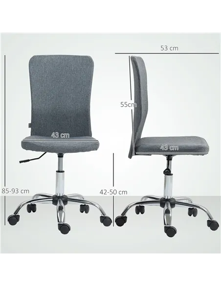 HOMCOM Armless Computer Desk Chair, Fabric Swivel Office Chair, Makeup Vanity Chair with Height Adjustable, Wheels, for Home Stu