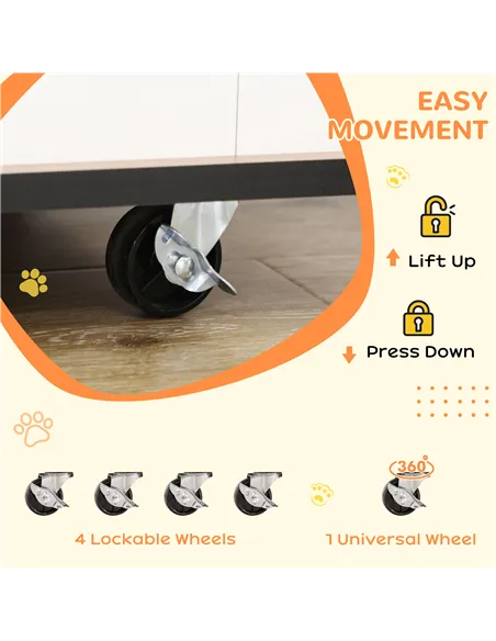 PawHut Dog Crate Furniture, Dog Cage End Table, with Wheels, for Medium Dogs, 80 x 60 x 76.5cm  - White
