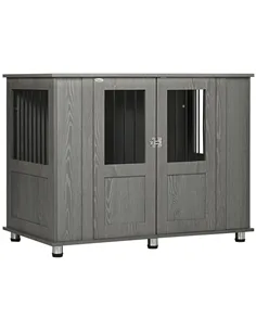 PawHut Dog Crate Table for Medium and Large Dogs with Magnetic Door for Indoor Use, 114 x 60 x 82 cm, Grey