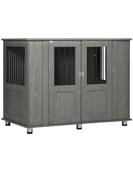 PawHut Dog Crate Table for Medium and Large Dogs with Magnetic Door for Indoor Use, 114 x 60 x 82 cm, Grey