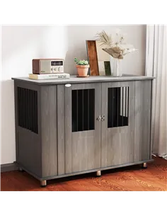 PawHut Dog Crate Table for Medium and Large Dogs with Magnetic Door for Indoor Use, 114 x 60 x 82 cm, Grey 2