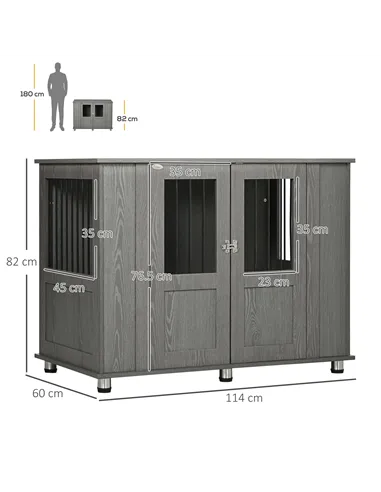 PawHut Dog Crate Table for Medium and Large Dogs with Magnetic Door for Indoor Use, 114 x 60 x 82 cm, Grey