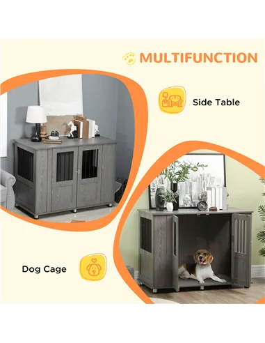 PawHut Dog Crate Table for Medium and Large Dogs with Magnetic Door for Indoor Use, 114 x 60 x 82 cm, Grey