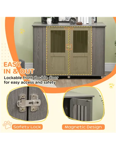 PawHut Dog Crate Table for Medium and Large Dogs with Magnetic Door for Indoor Use, 114 x 60 x 82 cm, Grey