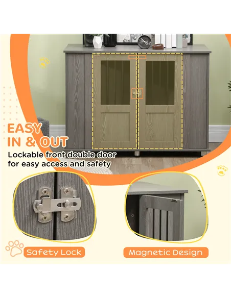 PawHut Dog Crate Table for Medium and Large Dogs with Magnetic Door for Indoor Use, 114 x 60 x 82 cm, Grey