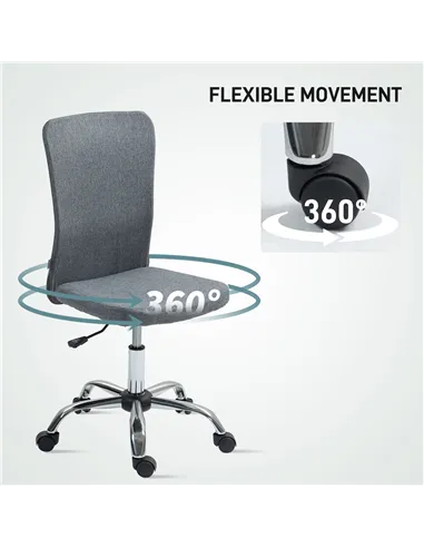 HOMCOM Armless Computer Desk Chair, Fabric Swivel Office Chair, Makeup Vanity Chair with Height Adjustable, Wheels, for Home Stu