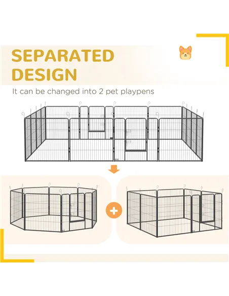 PawHut 16 Panels Heavy Duty Puppy Playpen, for Small and Medium Dogs, Indoor and Outdoor Use - Grey