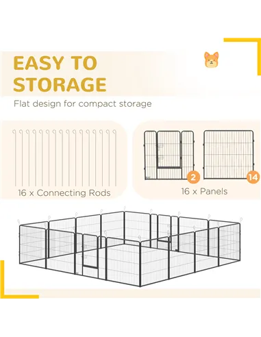 PawHut 16 Panels Heavy Duty Puppy Playpen, for Small and Medium Dogs, Indoor and Outdoor Use - Grey