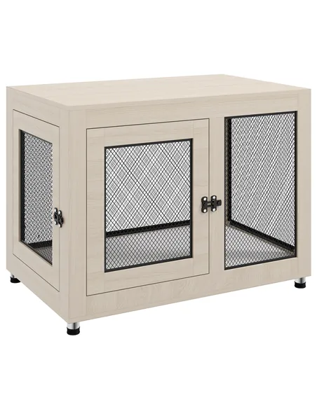 PawHut 2-in-1 Dog Cage & Side Table, with Two Doors, Cushion, for Large Dogs