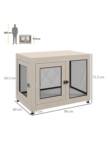 PawHut 2-in-1 Dog Cage & Side Table, with Two Doors, Cushion, for Large Dogs