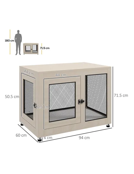 PawHut 2-in-1 Dog Cage & Side Table, with Two Doors, Cushion, for Large Dogs