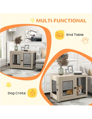 PawHut 2-in-1 Dog Cage & Side Table, with Two Doors, Cushion, for Large Dogs