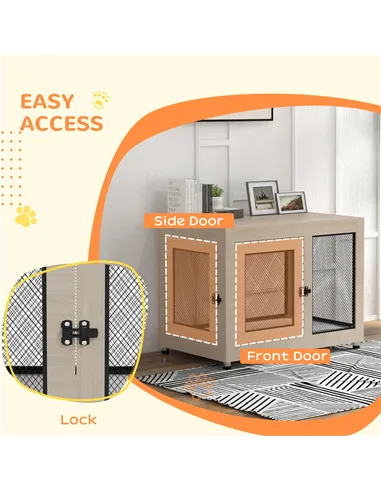 PawHut 2-in-1 Dog Cage & Side Table, with Two Doors, Cushion, for Large Dogs