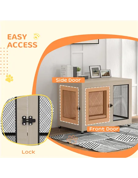 PawHut 2-in-1 Dog Cage & Side Table, with Two Doors, Cushion, for Large Dogs