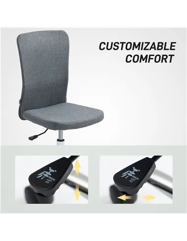 HOMCOM Armless Computer Desk Chair, Fabric Swivel Office Chair, Makeup Vanity Chair with Height Adjustable, Wheels, for Home Stu