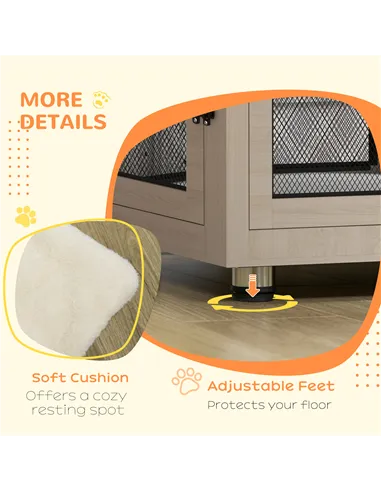 PawHut 2-in-1 Dog Cage & Side Table, with Two Doors, Cushion, for Large Dogs